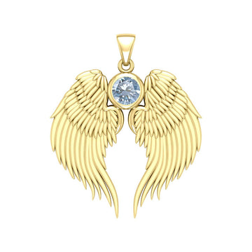 Guardian Angel Wings Solid Gold Pendant with Birthstone GPD5866 - Jewelry